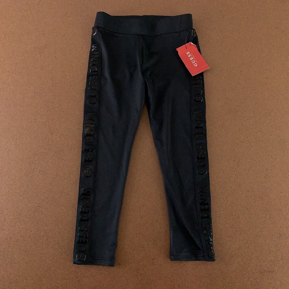 GUESS Girls Size 4 All Black Logo Tape Full Length Cora Leggings NWT